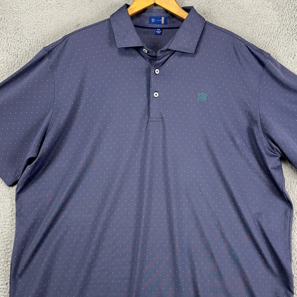 Stitch Adult Mens Golf Polo Shirt 2XL Navy Blue‎ Small Dots Stretch Logo Rugby